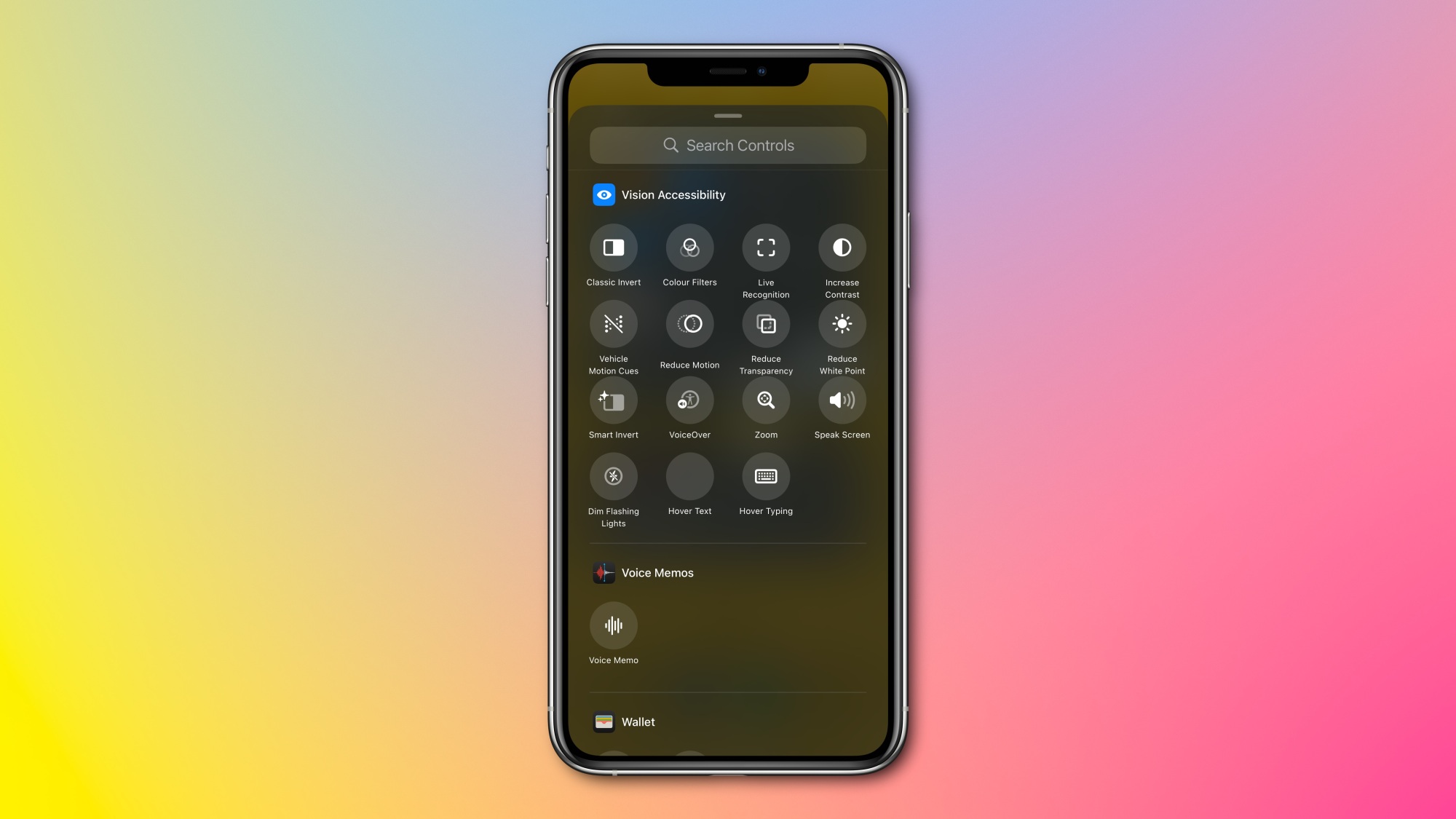 A screenshot of the Control Center customization options in iOS 18.