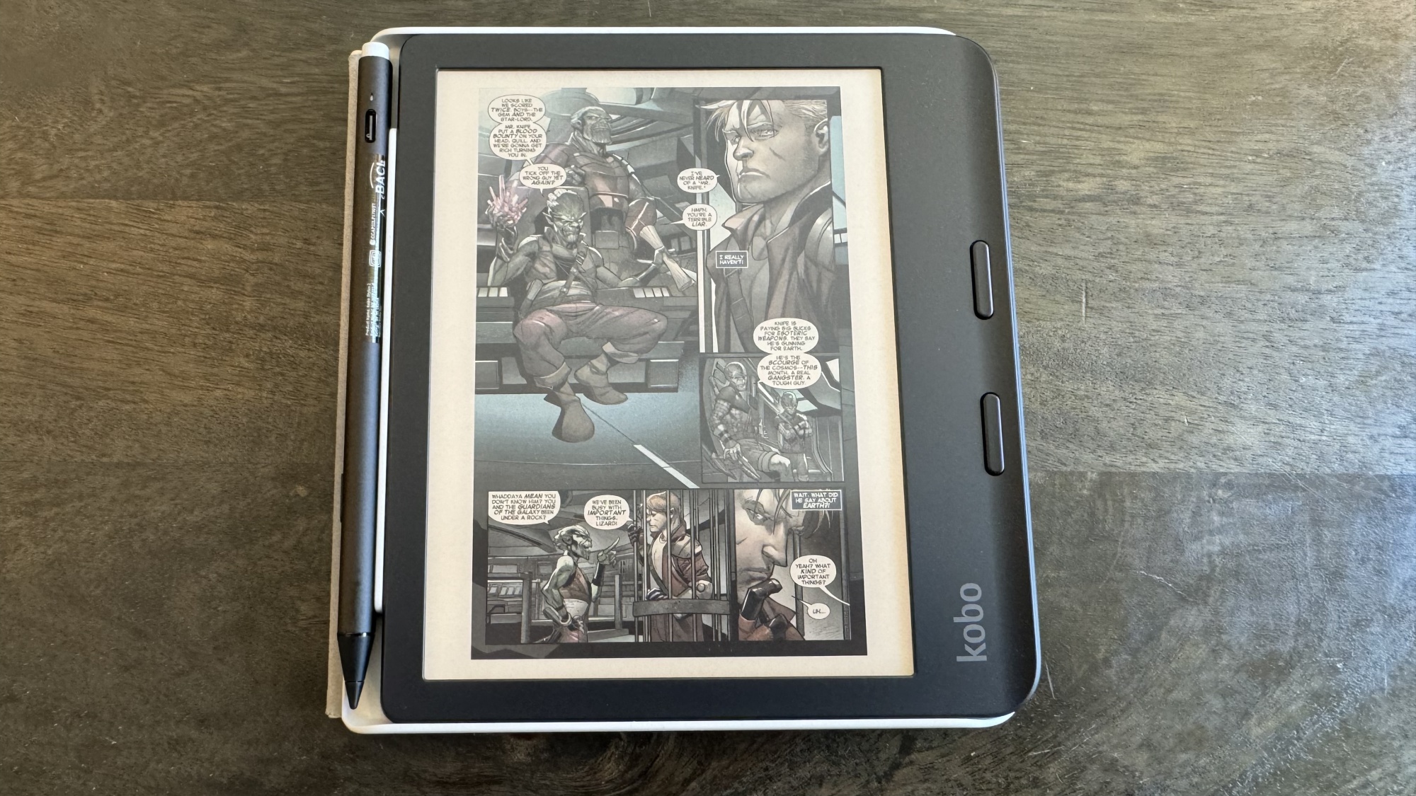 A Guardians of the Galaxy comic displayed on the Kobo Libra Colour