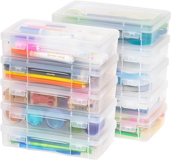 IRIS USA Plastic Bead Craft Hobby Art School Supply Pencil Box Storage Organizer Container