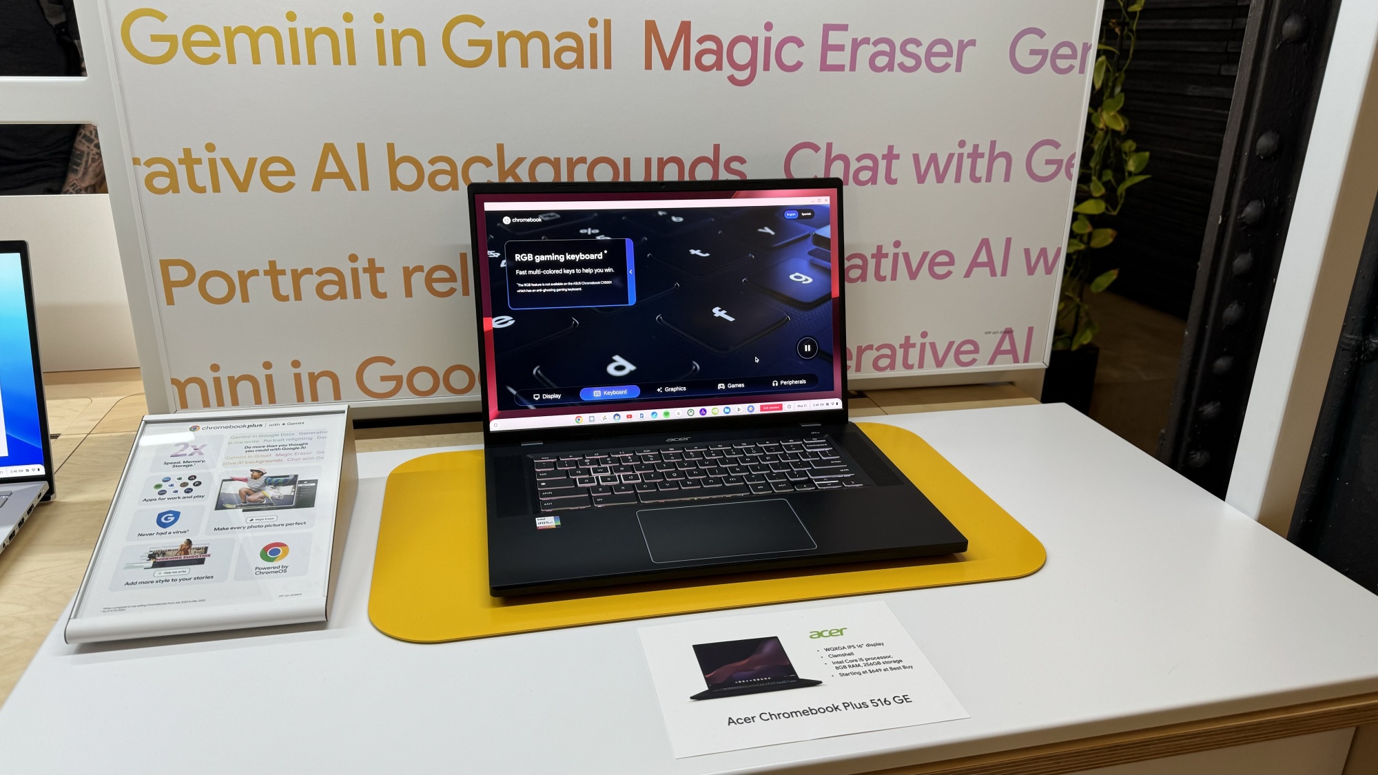 A photo of a Chromebook Plus at a Google event