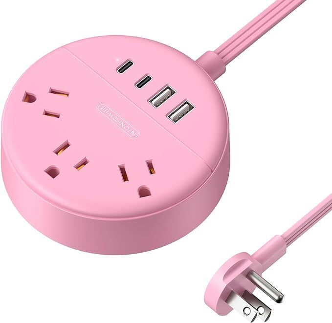 NTONPOWER Pink Power Strip, 5ft Extension Cord