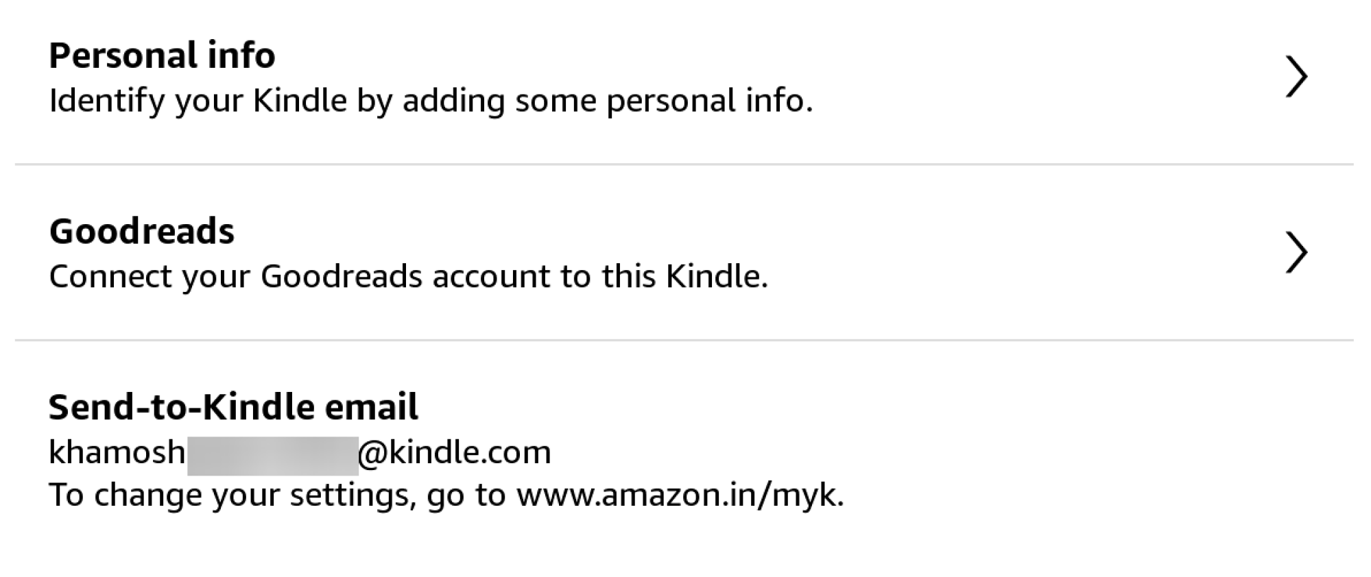 Finding the send-to-kindle address for your Kindle.