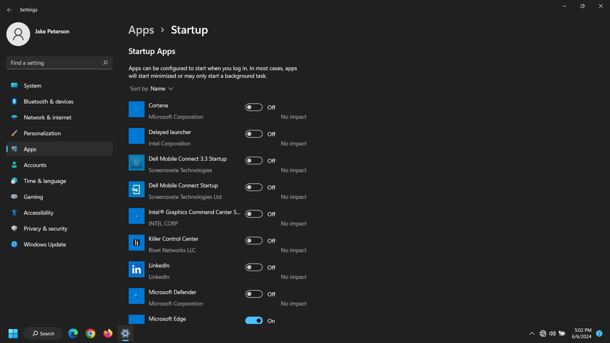 startup apps settings