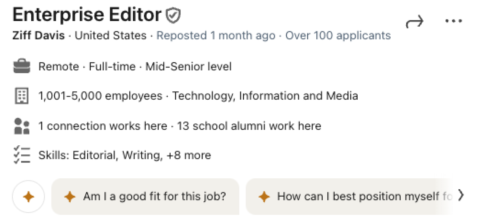 AI on a LinkedIn job listing