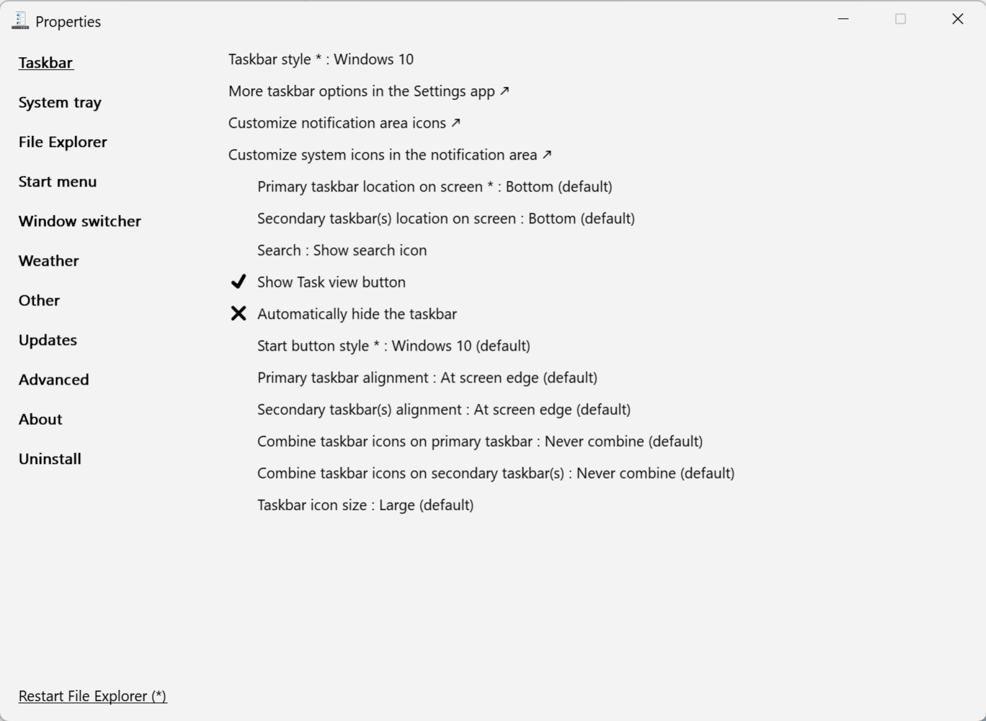 Customizing all taskbar settings in ExplorerPatcher