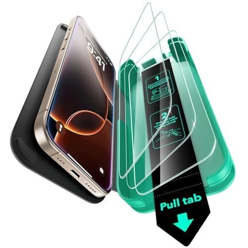 ESR 3 Pack 9H+ Glass for iPhone 16 Pro Screen Protector, [Military Grade Shatterproof & Longest Durable] Ultra-tough Tempered Glass with Updated Easy Installation Tool