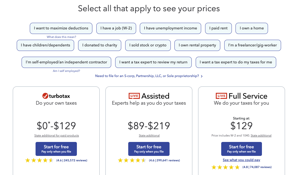 TurboTax 2025 pricing screenshot | Source: The College Investor