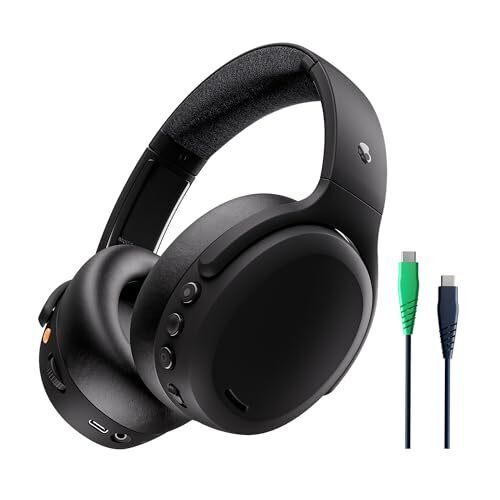 Skullcandy Crusher ANC 2 Over-Ear Noise Canceling Wireless Headphones with Sensory Bass and Charging Cable, 50 Hr Battery, Skull-iQ, Alexa Enabled, Microphone, Works with Bluetooth Devices - Black