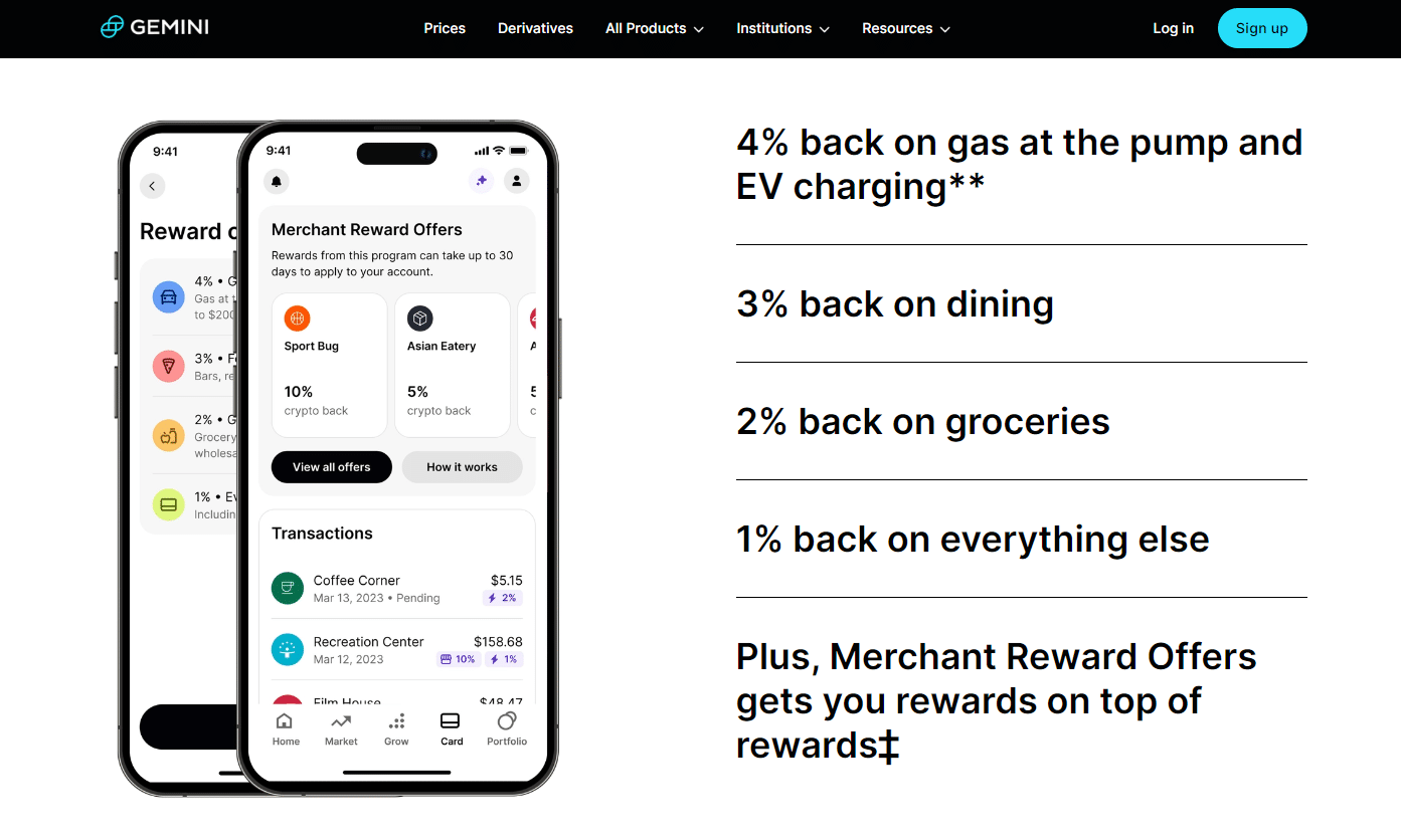 Gemini crypto card features
