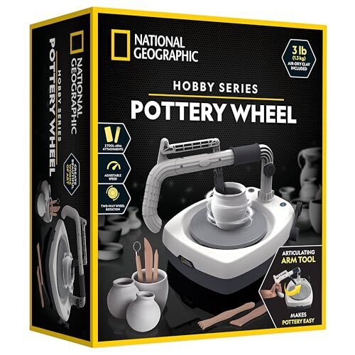 NATIONAL GEOGRAPHIC Hobby Pottery Wheel Kit - 8 Variable Speed Pottery Wheel for Adults & Teens with Innovative Arm Tool, 3 Lb Air Dry Clay & Art Supplies, Crafts for Adults, Craft Kits for Teenagers