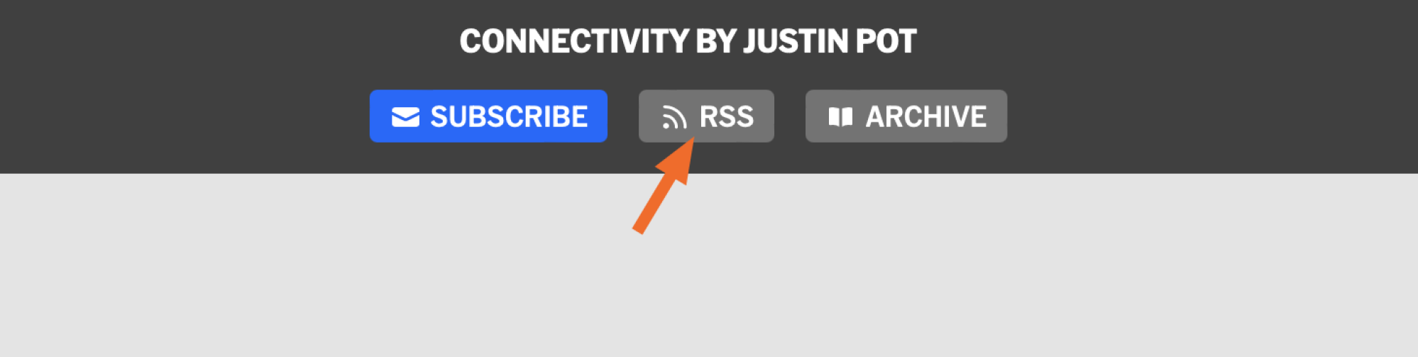 The top bar of a Buttondown newsletter. There's an arrow pointing to the RSS icon.