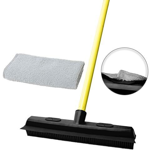 FURemover Original Indoor Pet Hair Rubber Broom with Carpet Rake, Squeegee and Washcloth