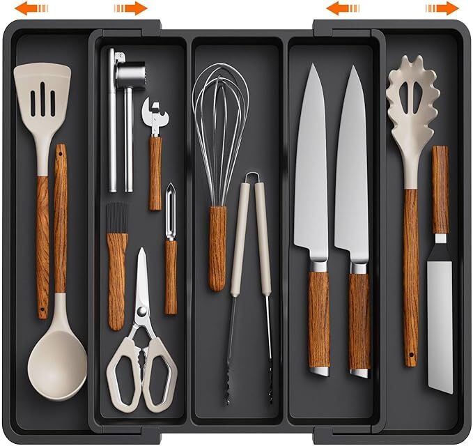 Lifewit Utensil Organizer for Kitchen Drawers, Expandable Cooking Utensil Tray