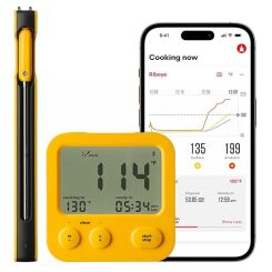 Combustion thermometer product images with app open on smartphone