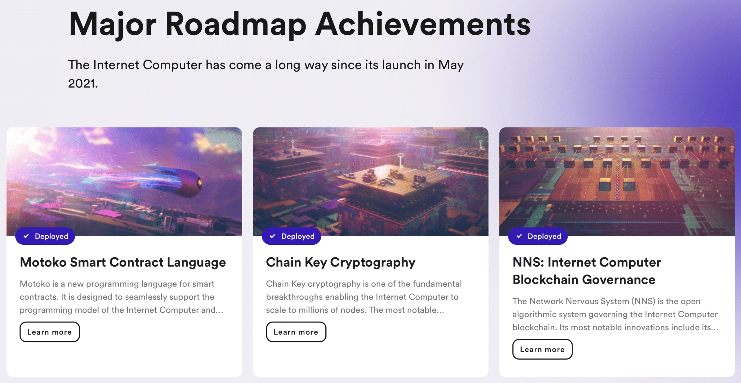 ICP roadmap major achievements