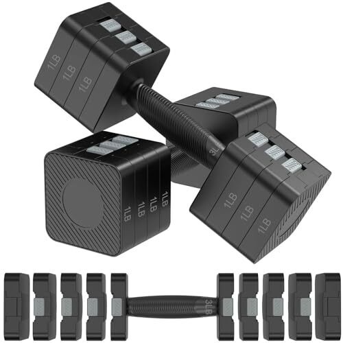 Hezeyferg Adjustable Dumbbells Set of 2, Hand Weights Sets with 5 Levels 3lb, 5lb, 7lb, 9lb, 11lb, Adjustable Weight Dumbbells for Women/Men Home Gym Full Body Workout (Black)